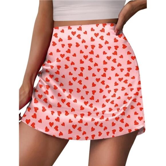 Womens Mini Skirts High Waisted Skirts Stain Hearts - Picture 1 of 5